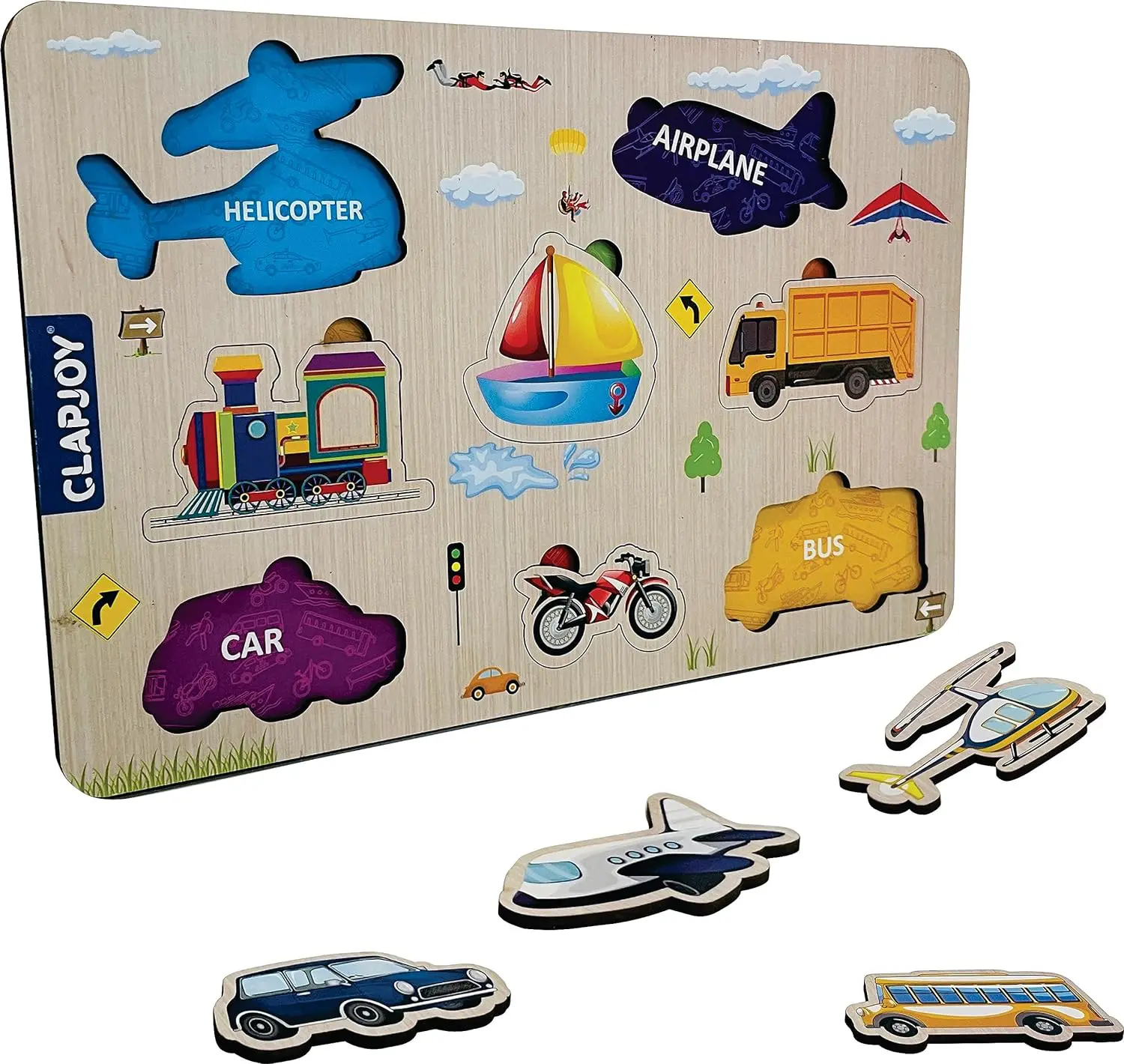Clapjoy Wooden Learning Educational Board for Kids, Puzzle Toys for 2 Years Old Boys & Girls (Vehicle)
