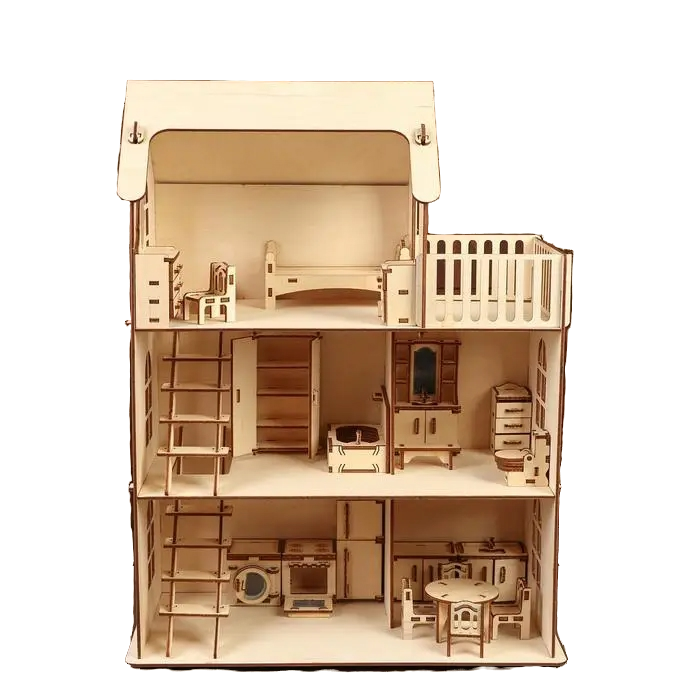 Clapjoy Wooden Toy House with Furniture for kids