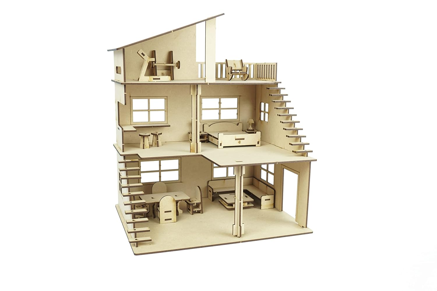Clapjoy Wooden Doll House with Furniture for kids