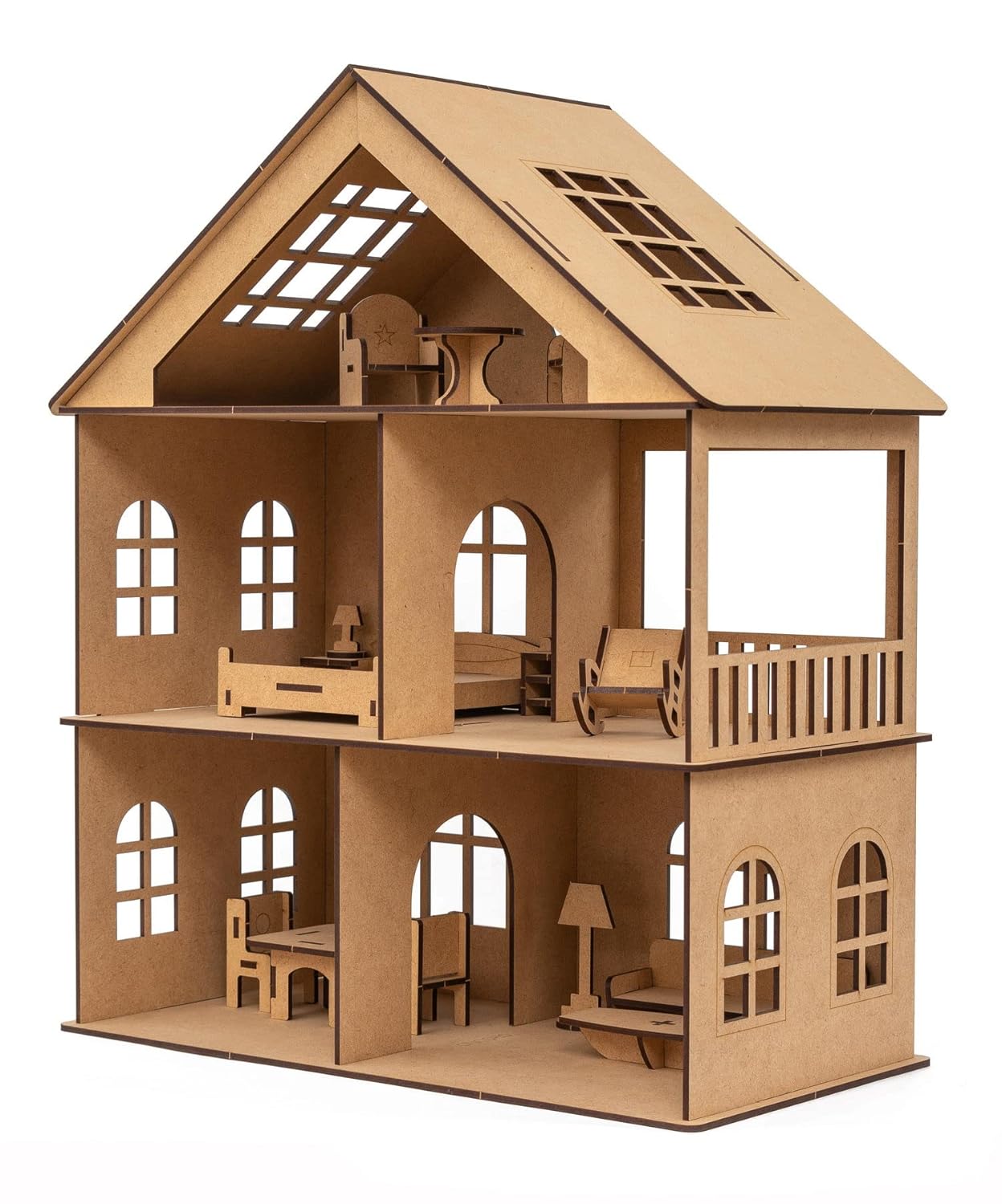 Clapjoy Wooden Toy House with Furniture for kids | Big Size ( Free Paint Set and 3D Racing Car)