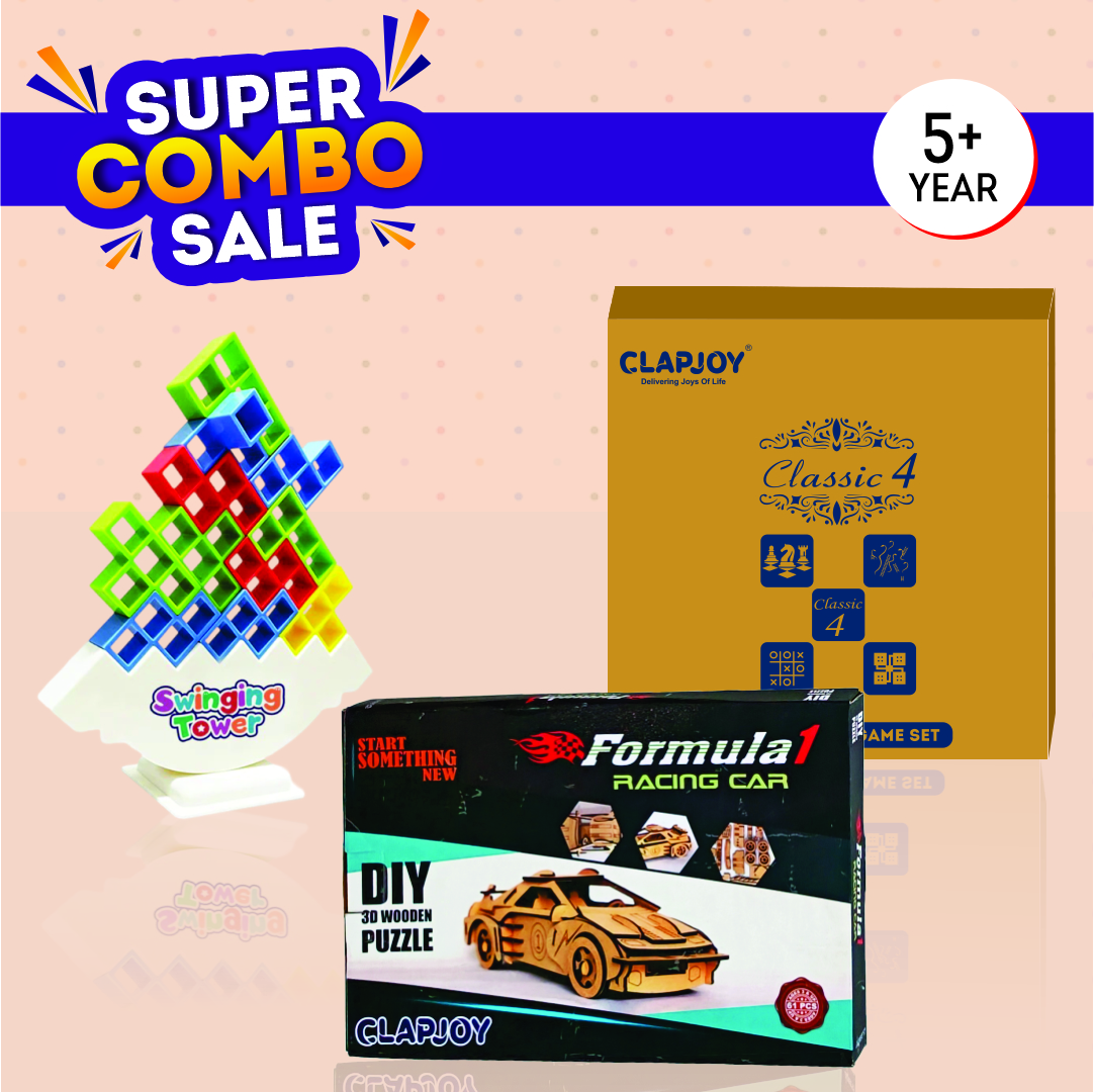 Clapjoy Classic 4, 3D Car, Stacking Tower Combo