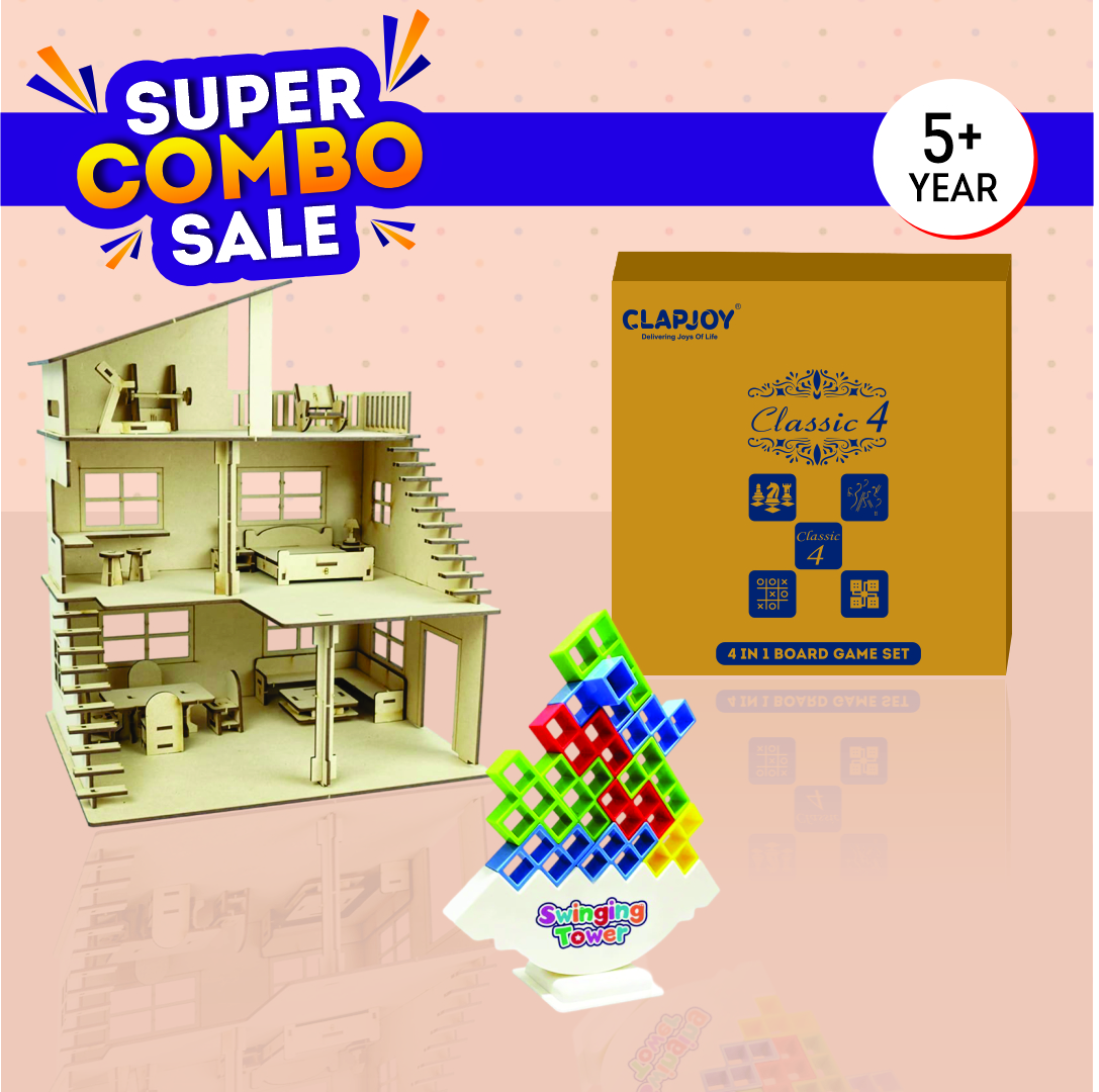 Clapjoy Classic 4, Stacking Tower Game, Doll House Combo