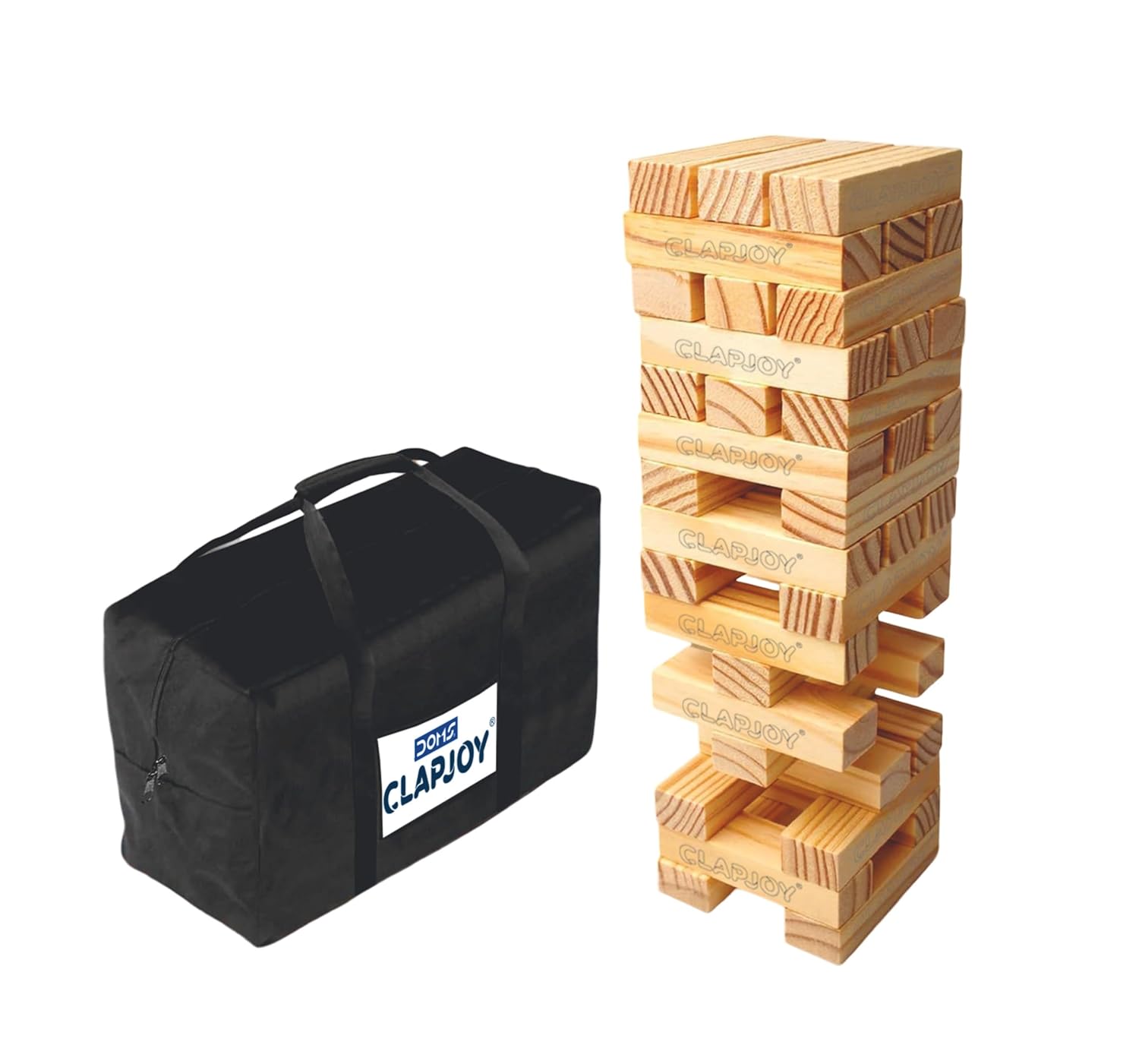 Clapjoy Jumbo Slido Tumbling Tower Game | 54 Premium Pine Wood Blocks with Storage Bag | Stacks Over 4 Feet Tall |