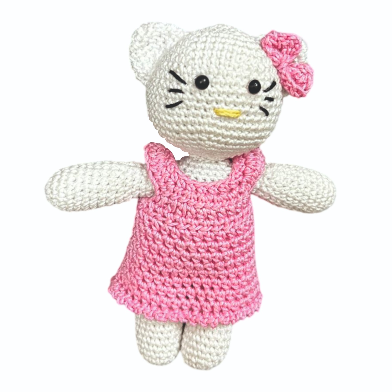 Clapjoy Handmade Crochet Kitty Doll for Kids 1 to 3 Years – Soft Amigurumi Toy for Kids, Cute Cat Design with Pink Dress & Bow